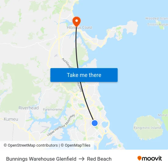 Bunnings Warehouse Glenfield to Red Beach map