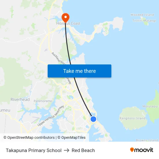 Takapuna Primary School to Red Beach map