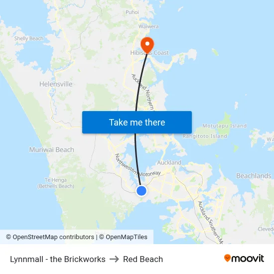 Lynnmall - the Brickworks to Red Beach map