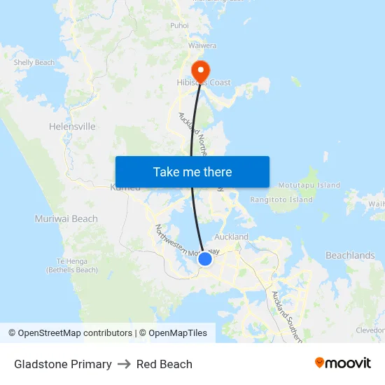Gladstone Primary to Red Beach map