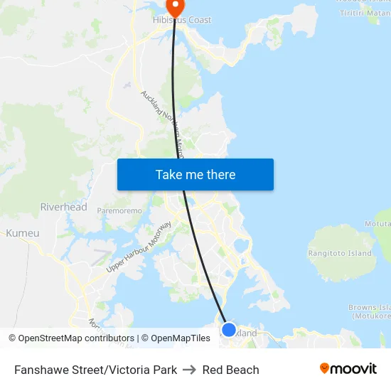 Fanshawe Street/Victoria Park to Red Beach map