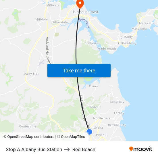 Stop A Albany Bus Station to Red Beach map