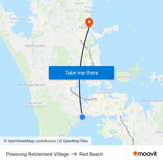 Pinesong Retirement Village to Red Beach map