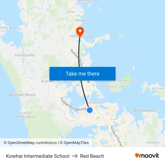 Kowhai Intermediate School to Red Beach map