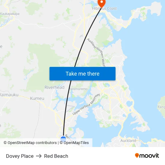 Dovey Place to Red Beach map