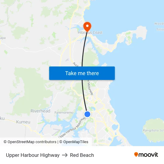 Upper Harbour Highway to Red Beach map