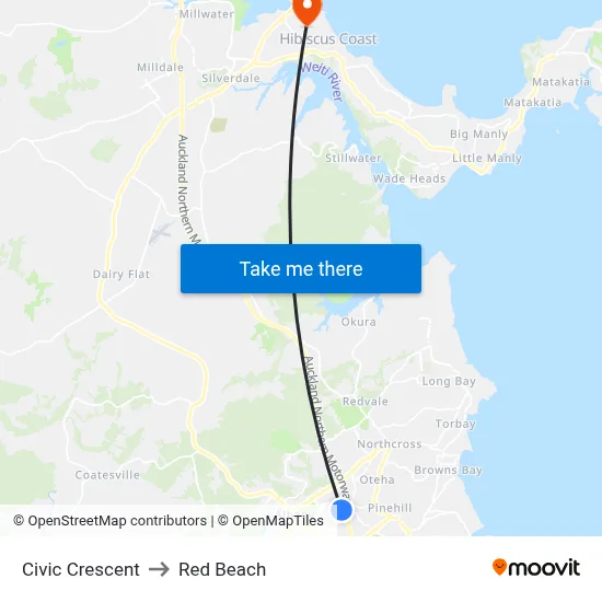 Civic Crescent to Red Beach map