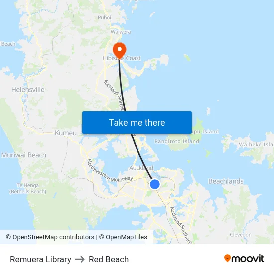 Remuera Library to Red Beach map