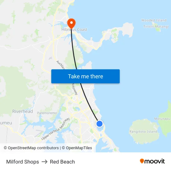 Milford Shops to Red Beach map