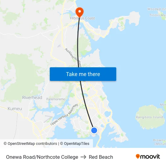 Onewa Road/Northcote College to Red Beach map