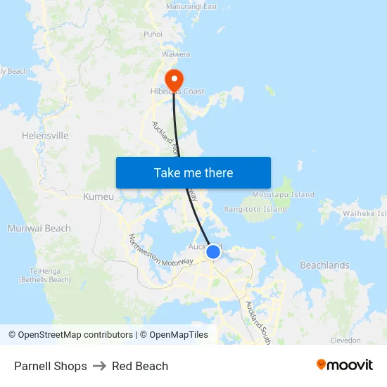 Parnell Shops to Red Beach map