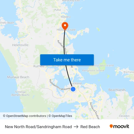 New North Road/Sandringham Road to Red Beach map