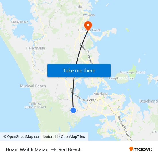 Hoani Waititi Marae to Red Beach map