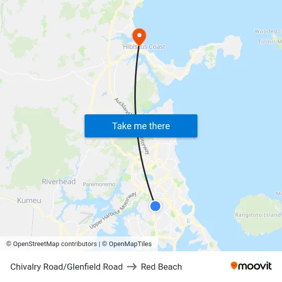 Chivalry Road/Glenfield Road to Red Beach map