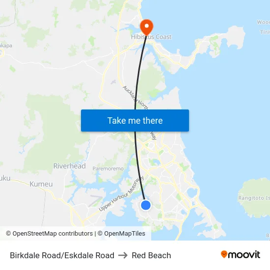 Birkdale Road/Eskdale Road to Red Beach map