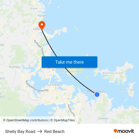 Shelly Bay Road to Red Beach map