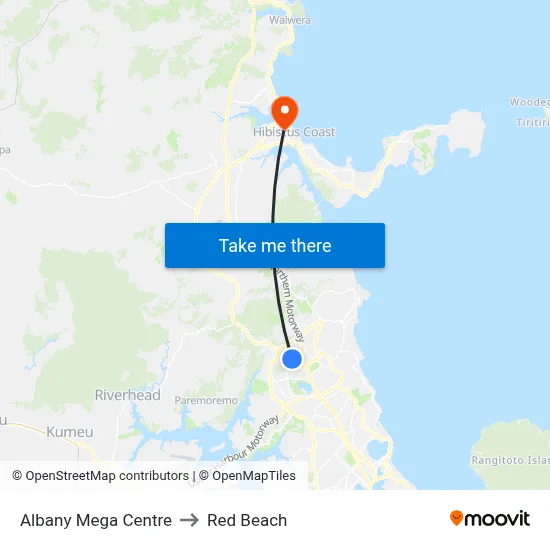 Albany Mega Centre to Red Beach map