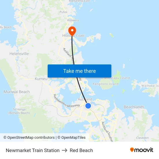 Newmarket Train Station to Red Beach map