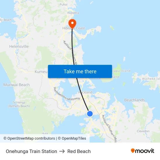 Onehunga Train Station to Red Beach map