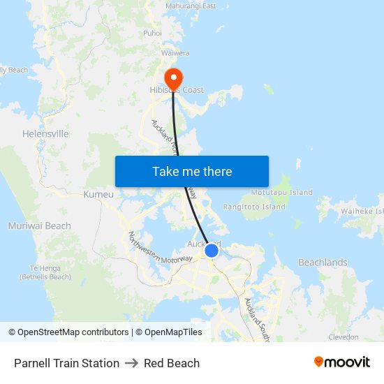 Parnell Train Station to Red Beach map