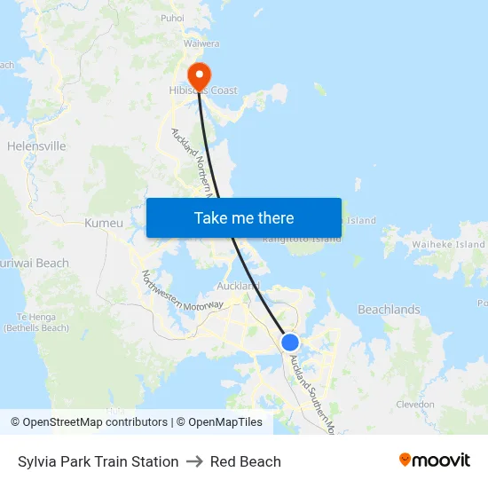 Sylvia Park Train Station to Red Beach map