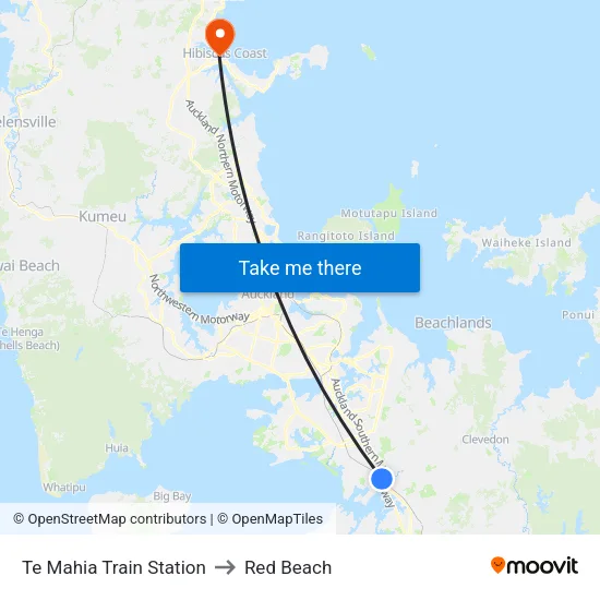 Te Mahia Train Station to Red Beach map