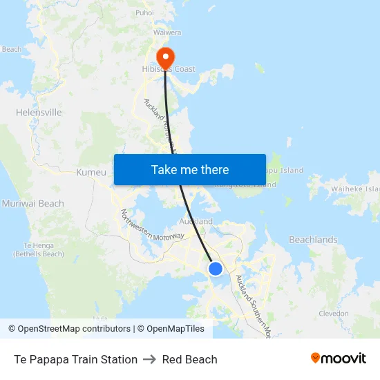 Te Papapa Train Station to Red Beach map