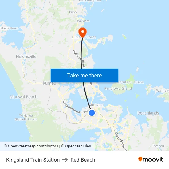 Kingsland Train Station to Red Beach map