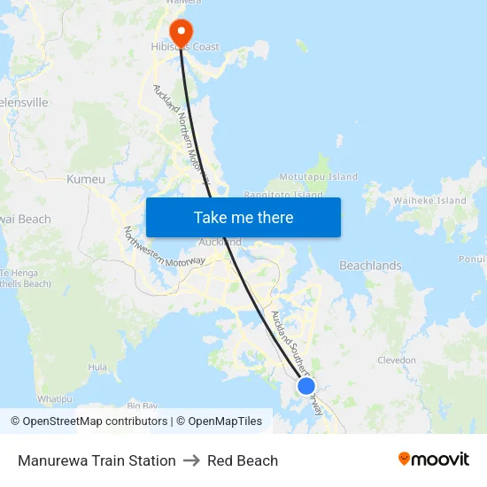 Manurewa Train Station to Red Beach map