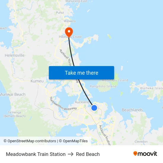 Meadowbank Train Station to Red Beach map