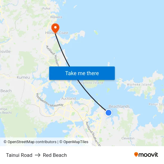 Tainui Road to Red Beach map