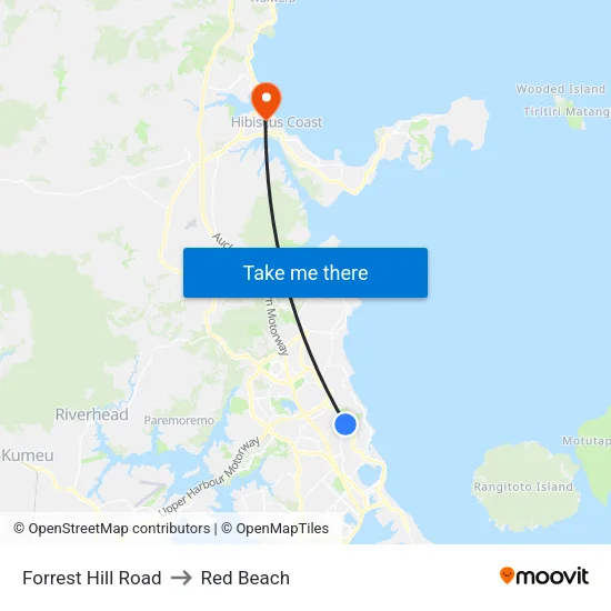 Forrest Hill Road to Red Beach map