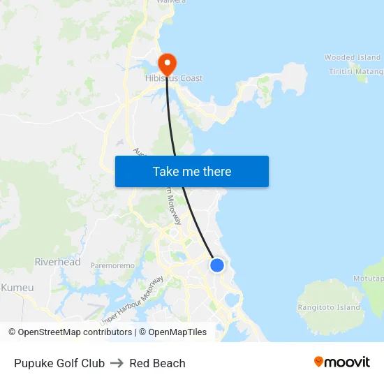 Pupuke Golf Club to Red Beach map