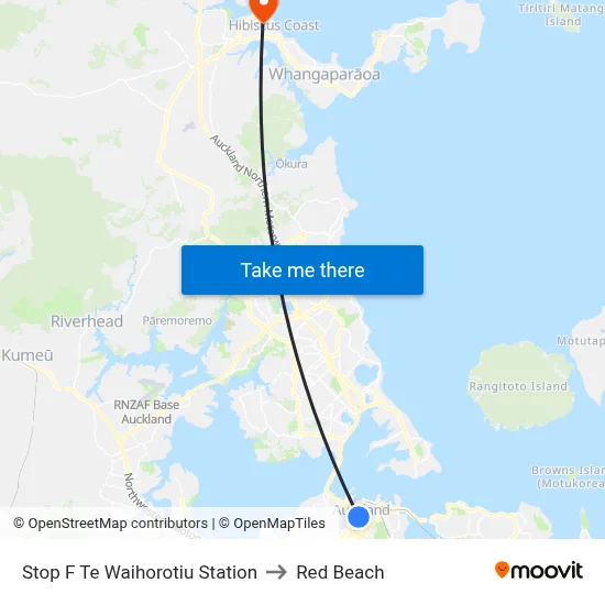 Stop F Te Waihorotiu Station to Red Beach map
