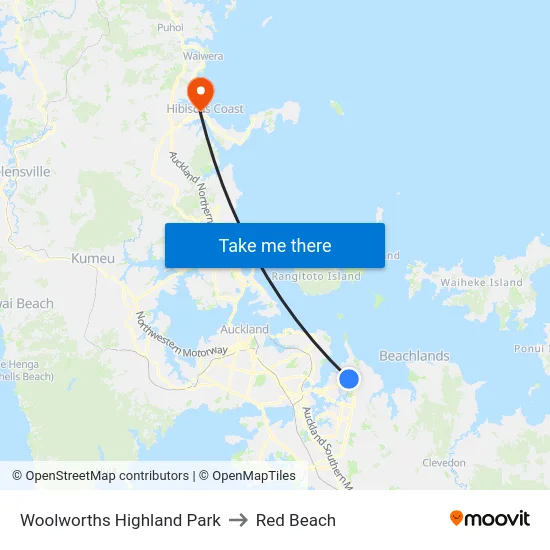Woolworths Highland Park to Red Beach map