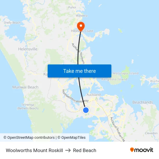 Woolworths Mount Roskill to Red Beach map