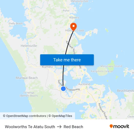 Woolworths Te Atatu South to Red Beach map