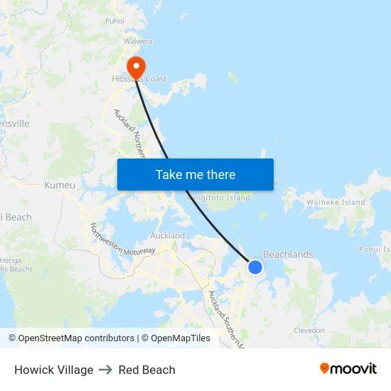 Howick Village to Red Beach map