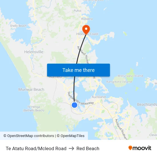 Te Atatu Road/Mcleod Road to Red Beach map