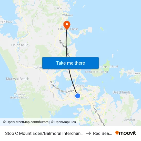Stop C Mount Eden/Balmoral Interchange to Red Beach map