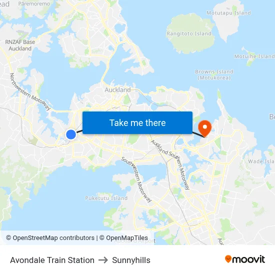 Avondale Train Station to Sunnyhills map