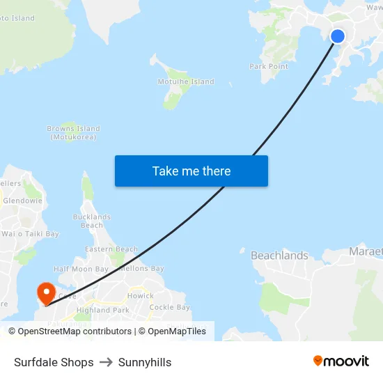 Surfdale Shops to Sunnyhills map