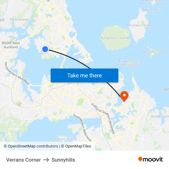 Verrans Corner to Sunnyhills map
