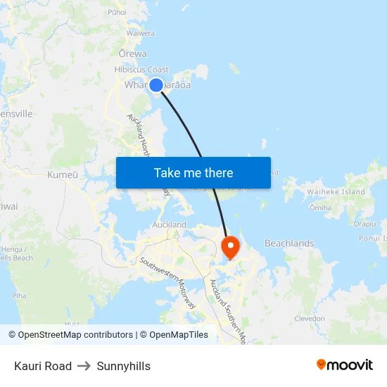 Kauri Road to Sunnyhills map