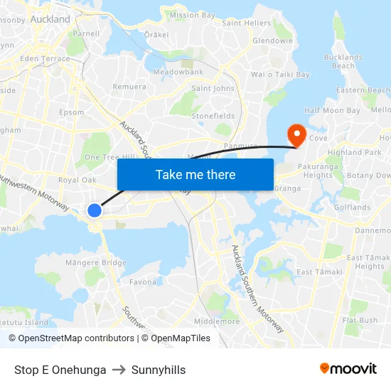 Stop E Onehunga to Sunnyhills map