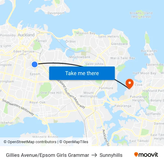 Gillies Avenue/Epsom Girls Grammar to Sunnyhills map