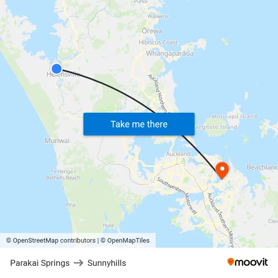 Parakai Springs to Sunnyhills map