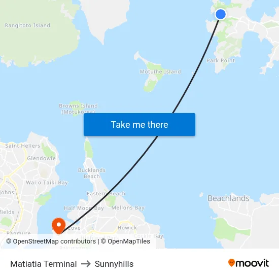 Matiatia Terminal to Sunnyhills map