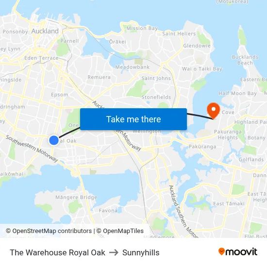 The Warehouse Royal Oak to Sunnyhills map
