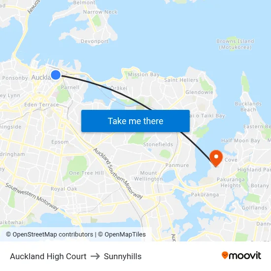 Auckland High Court to Sunnyhills map